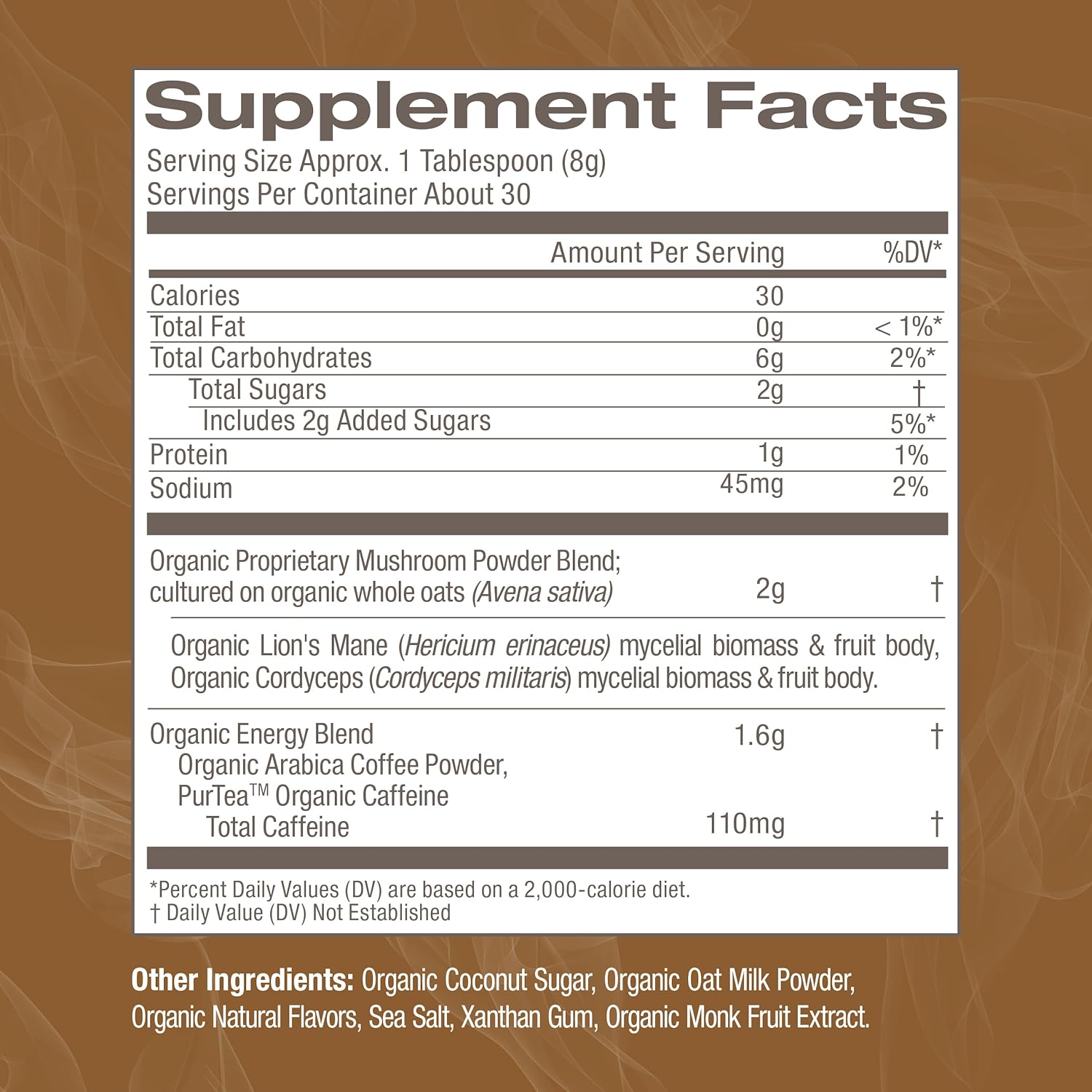 8.47 oz OM Mushroom Superfood Coffee Latte Blend Powder - Lion's Mane, Cordyceps, Reishi, Chaga - Energy & Mental Clarity Support - 30 Servings