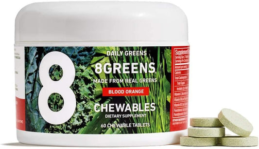 8Greens Green Chewables: Immunity & Energy Support, Real Greens Powder (Blood Orange, 60 Count)