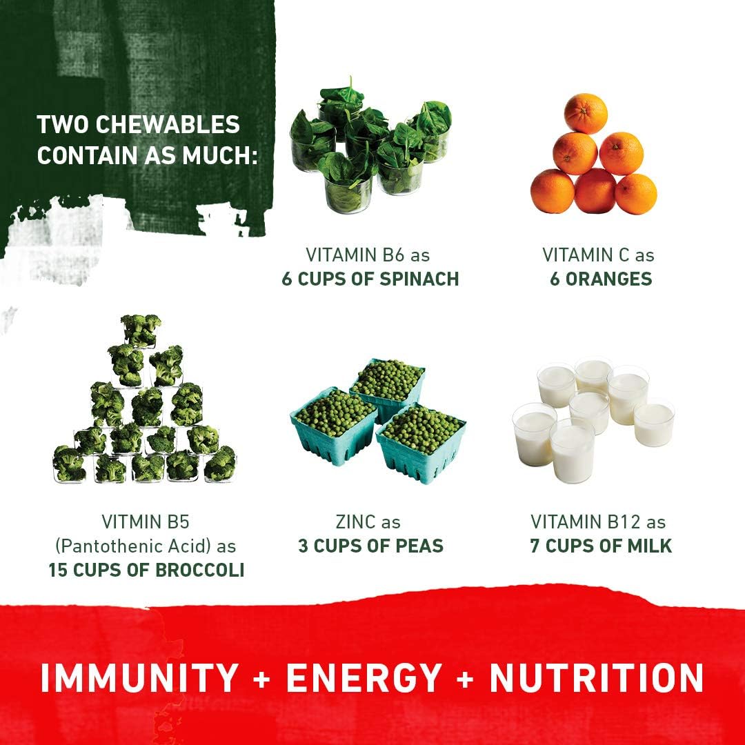 8Greens Green Chewables: Immunity & Energy Support, Real Greens Powder (Blood Orange, 60 Count)