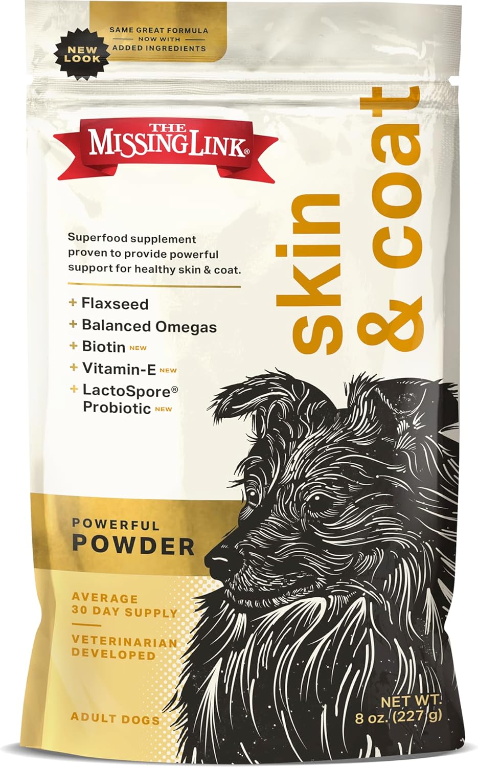 8oz Bag of The Missing Link Skin & Coat + Probiotics Supplement for Dogs - Superfood Powder Promotes Healthy Skin, Coat, & Hair Growth