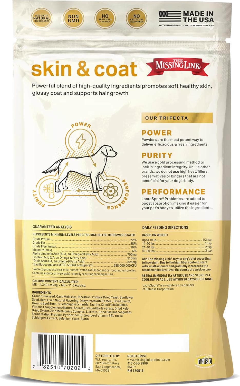 8oz Bag of The Missing Link Skin & Coat + Probiotics Supplement for Dogs - Superfood Powder Promotes Healthy Skin, Coat, & Hair Growth