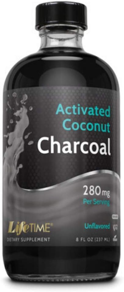 8oz Liquid Unflavored Activated Coconut Charcoal in Glass Bottle - Long Lasting Detox Support