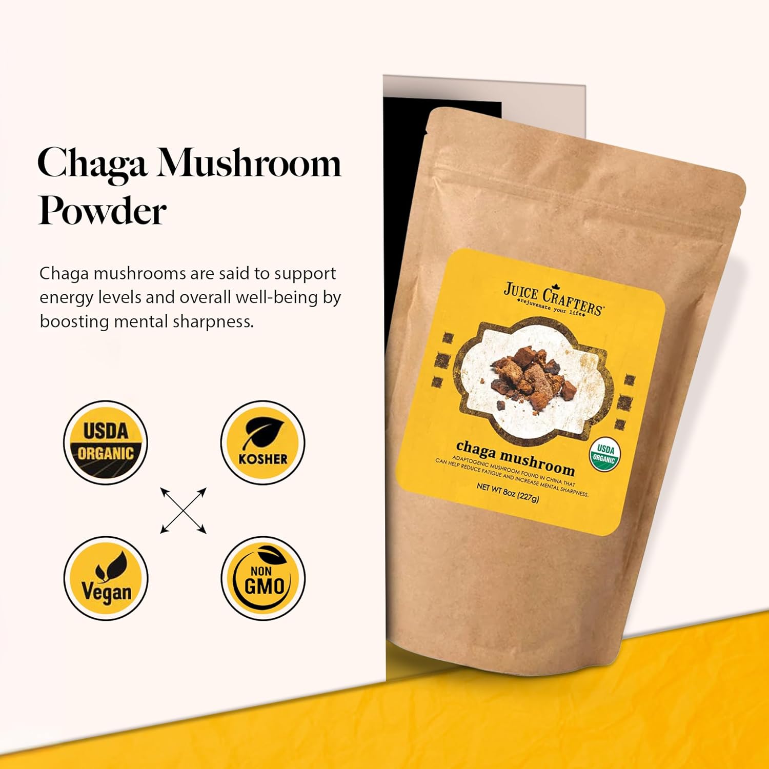 8oz Organic Chaga Mushroom Powder - Vegan Superfood Supplement for Smoothies & Baked Goods - Kosher Adaptogen Powder by Juice Crafters