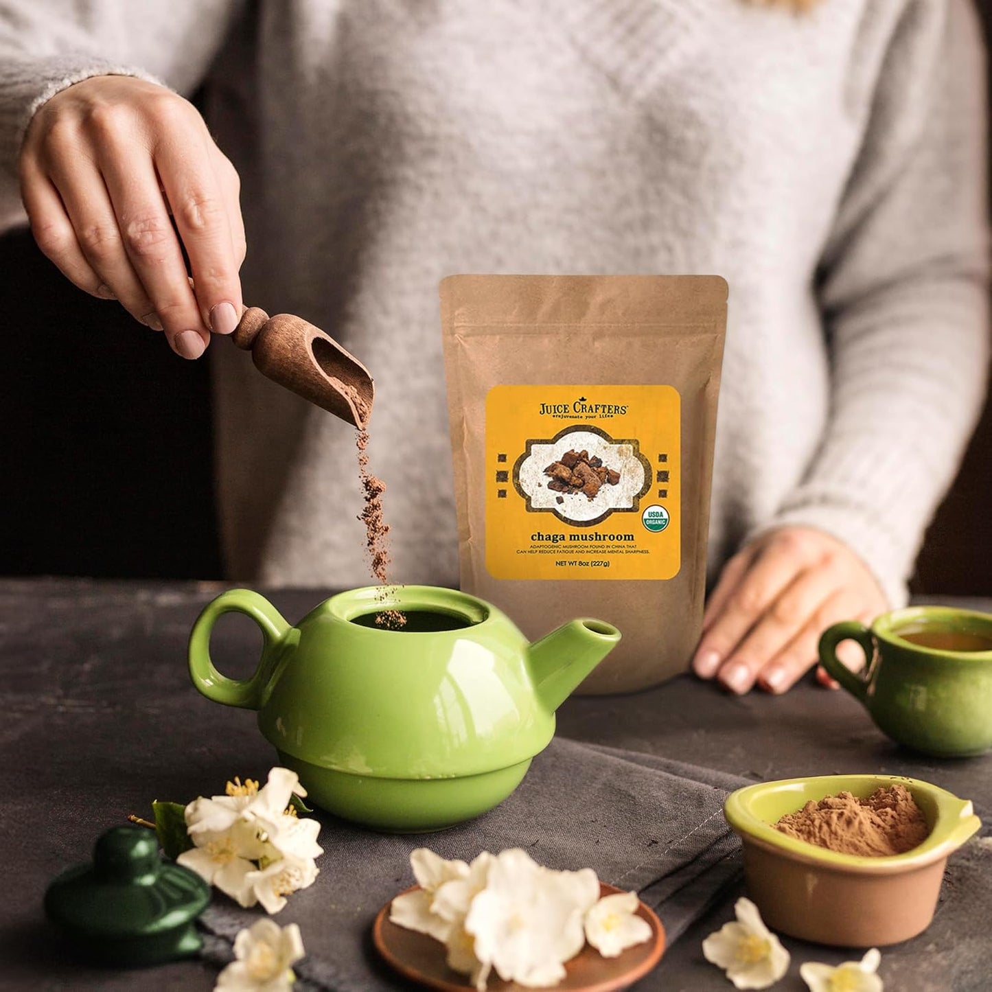 8oz Organic Chaga Mushroom Powder - Vegan Superfood Supplement for Smoothies & Baked Goods - Kosher Adaptogen Powder by Juice Crafters