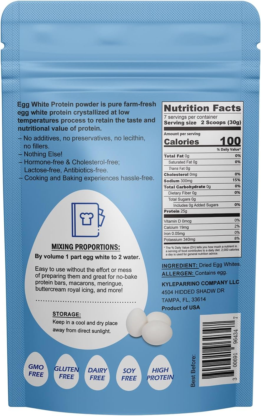 8oz Pasteurized Egg White Protein Powder - High Protein, Gluten-Free, Ideal for Baking/Cooking - Unflavored - 227g