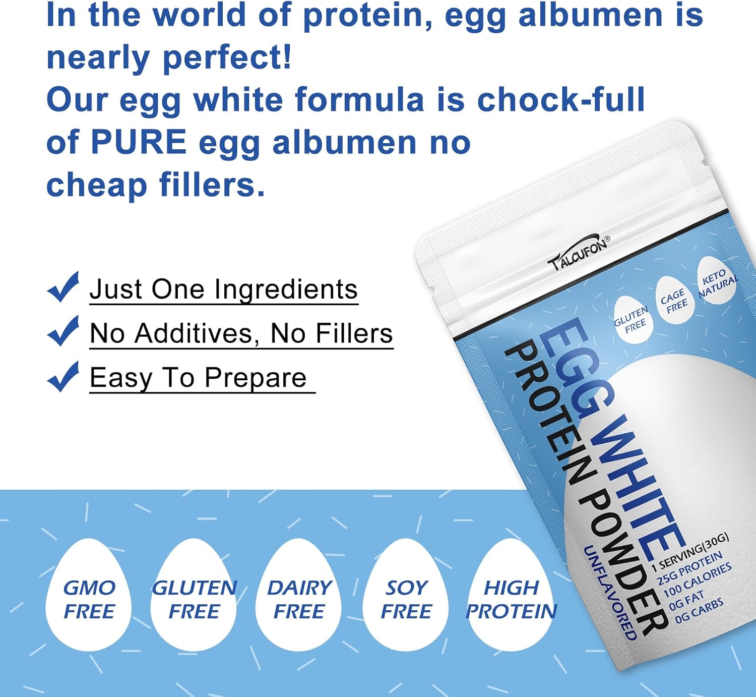 8oz Pasteurized Egg White Protein Powder - High Protein, Gluten-Free, Ideal for Baking/Cooking - Unflavored - 227g