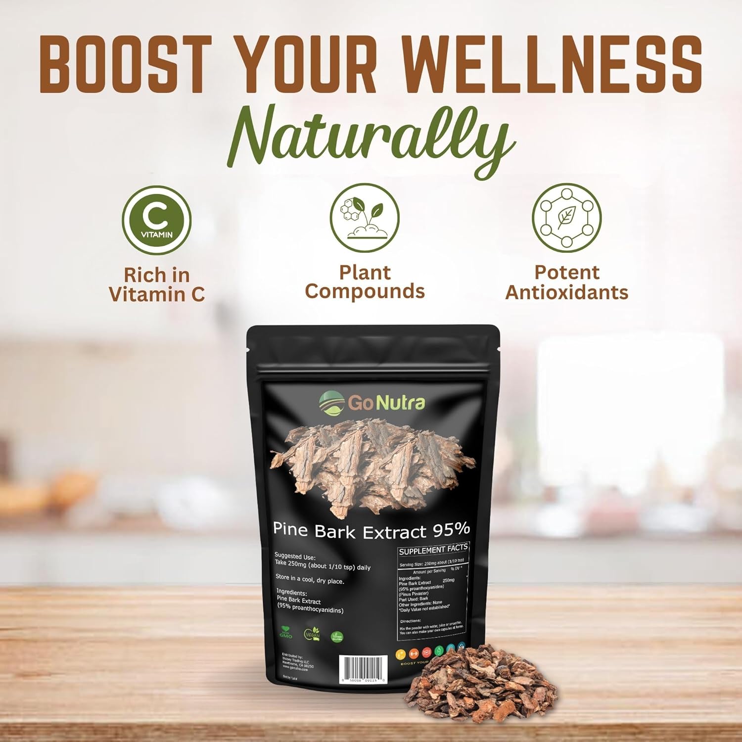 8oz Pine Bark Extract Powder | Standardized 95% Proanthocyanidins | Pure Non-GMO Vegan Supplement