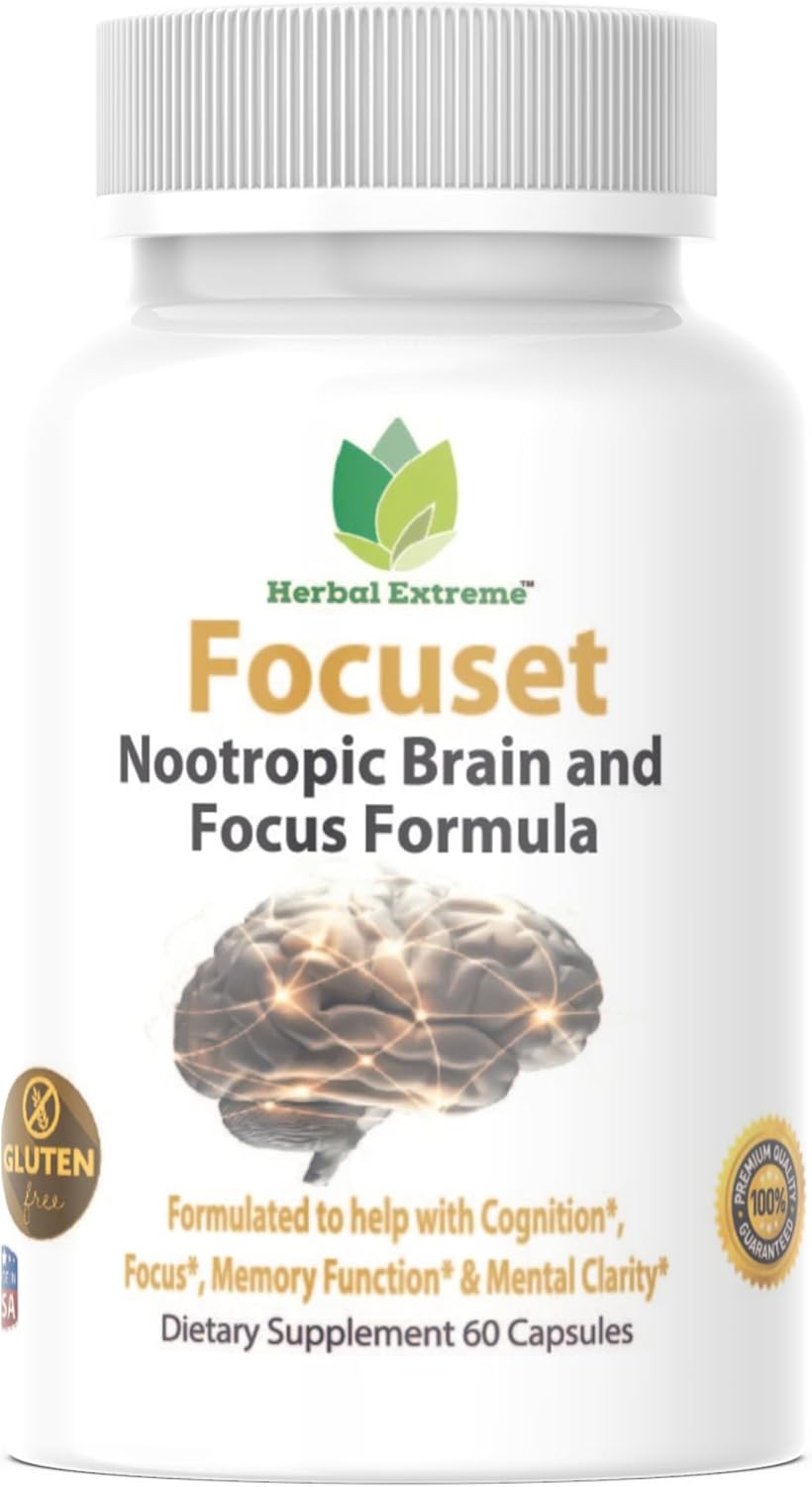 90 Capsules Herbal Brain Focus Nootropics Formula with DMAE, L-Glutamine, L-Tyrosine, GABA, Bacopa - White