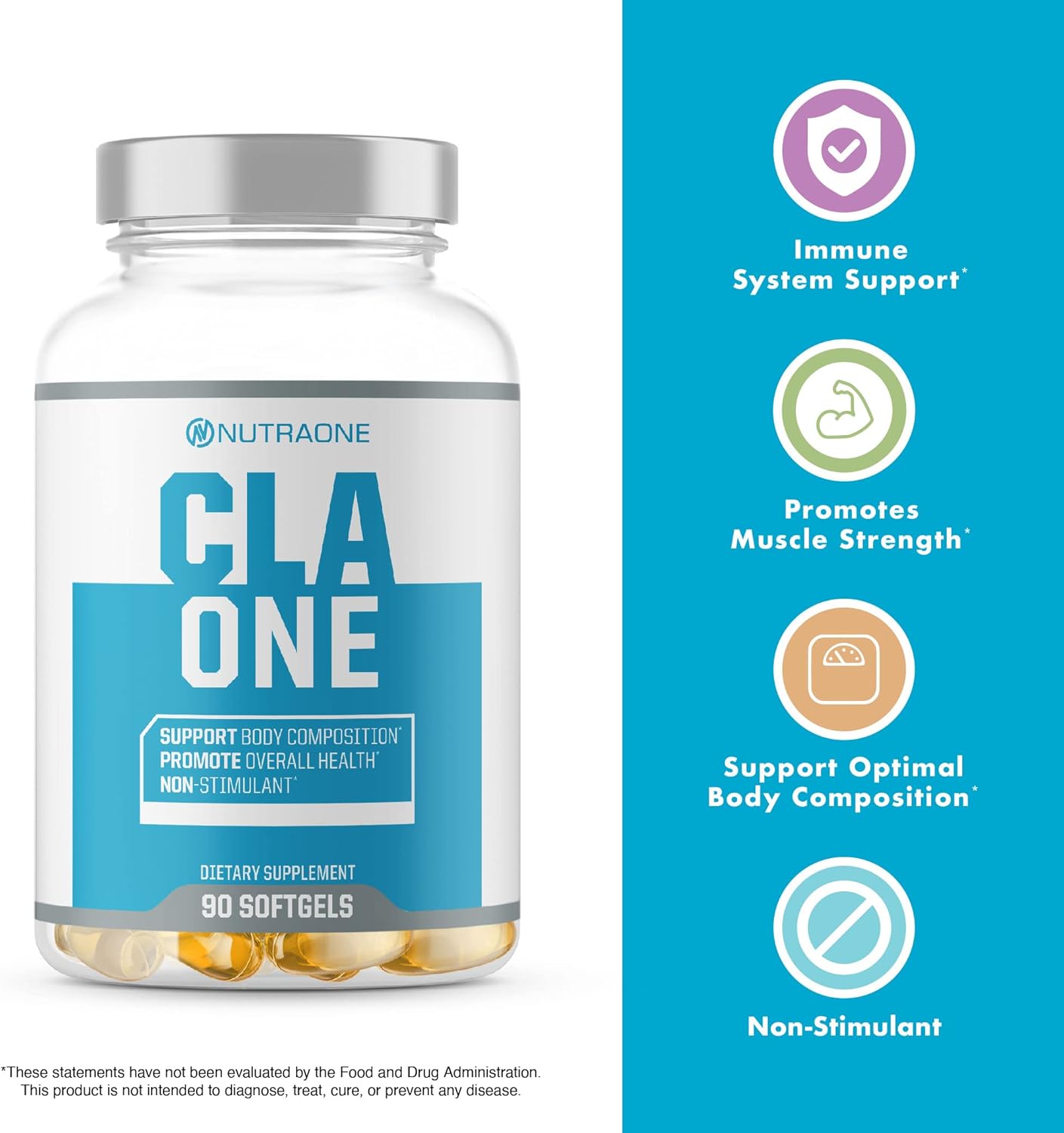 90 Capsules NutraOne Nutrition CLAOne Supplement - Conjugated Linoleic Acid (CLA) Natural Formula