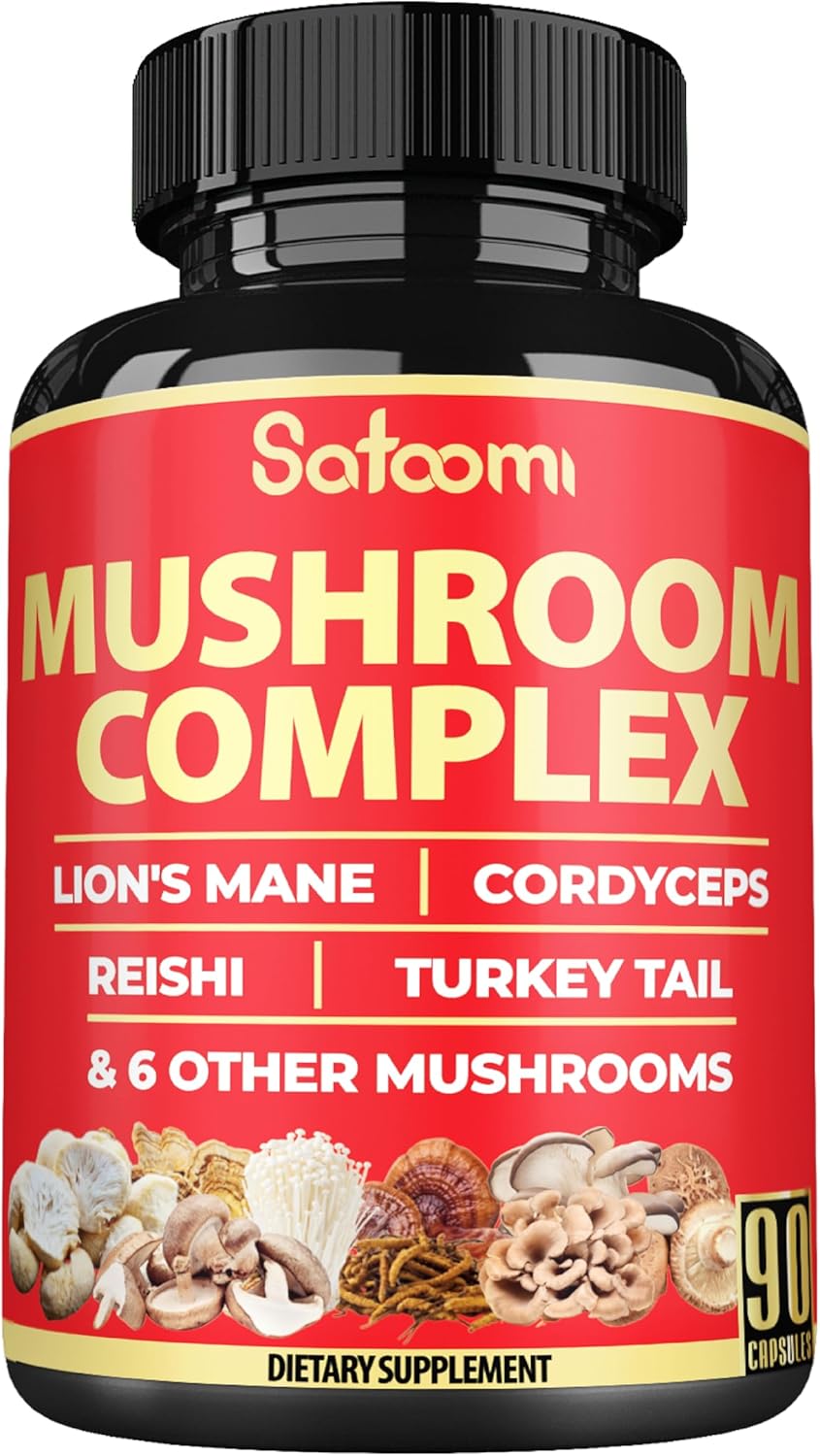 90 Capsules of 10-in-1 Turkey Tail Supplement with Lions Mane, Reishi Mushroom - 90 Day Supply