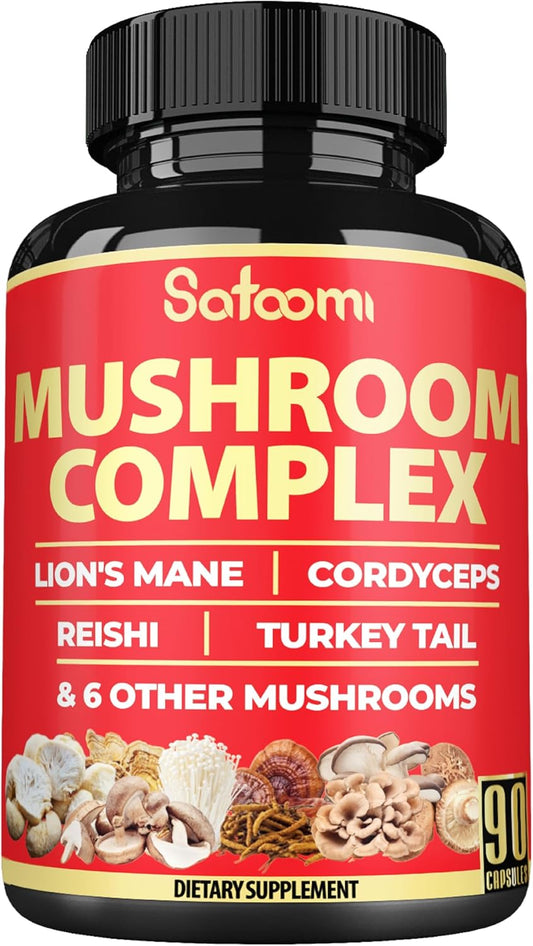 90 Capsules of 10-in-1 Turkey Tail Supplement with Lions Mane, Reishi Mushroom - 90 Day Supply