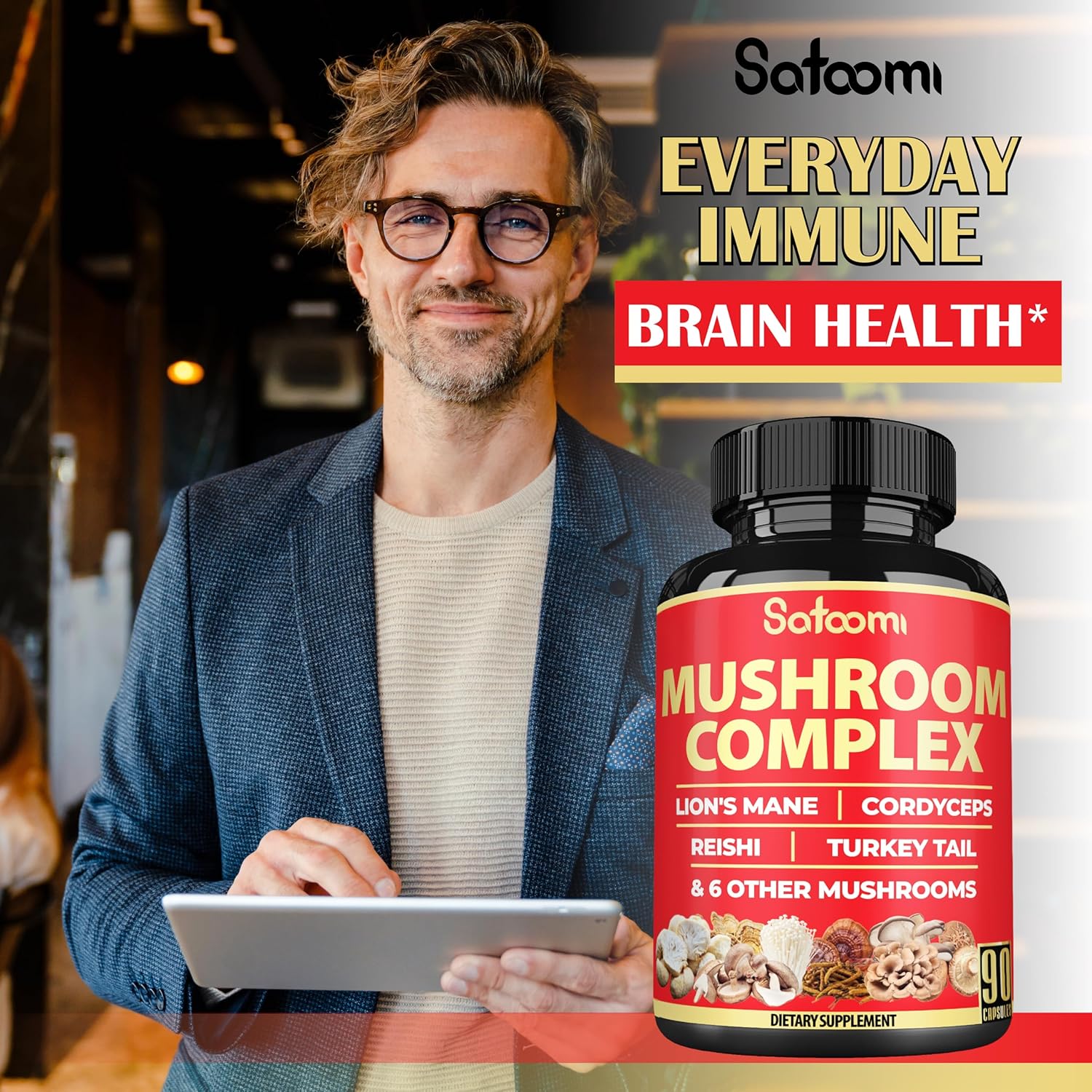 90 Capsules of 10-in-1 Turkey Tail Supplement with Lions Mane, Reishi Mushroom - 90 Day Supply