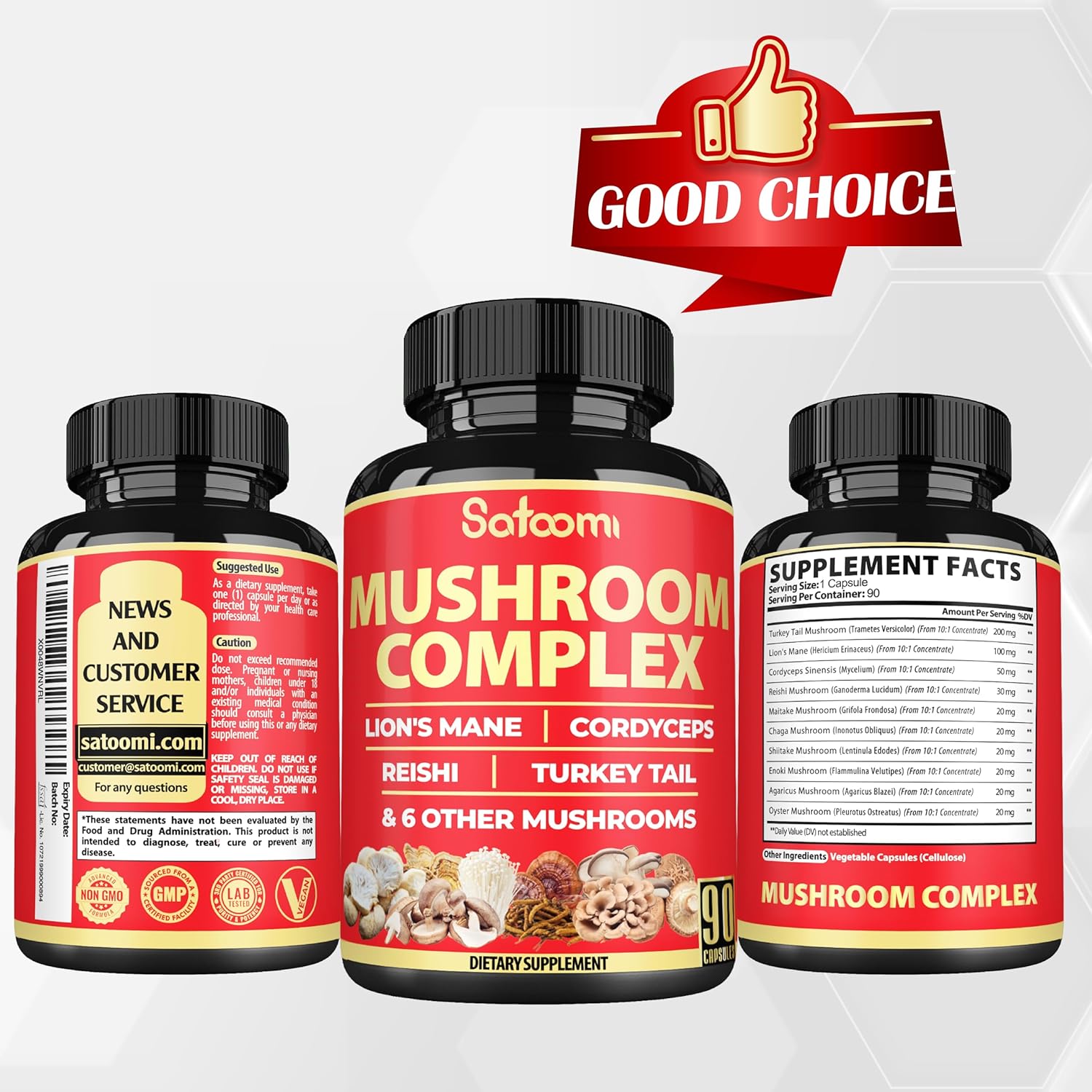 90 Capsules of 10-in-1 Turkey Tail Supplement with Lions Mane, Reishi Mushroom - 90 Day Supply