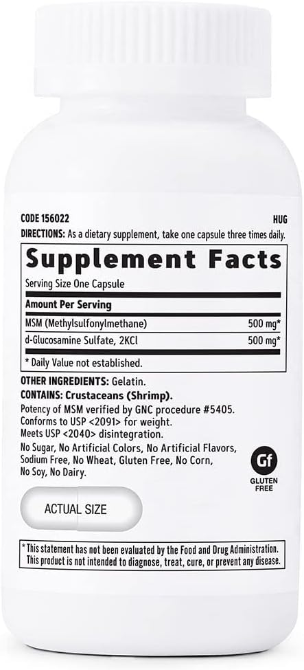 90 Capsules of GNC MSM/Glucosamine 500mg/500mg for Joint Function and Cartilage Support