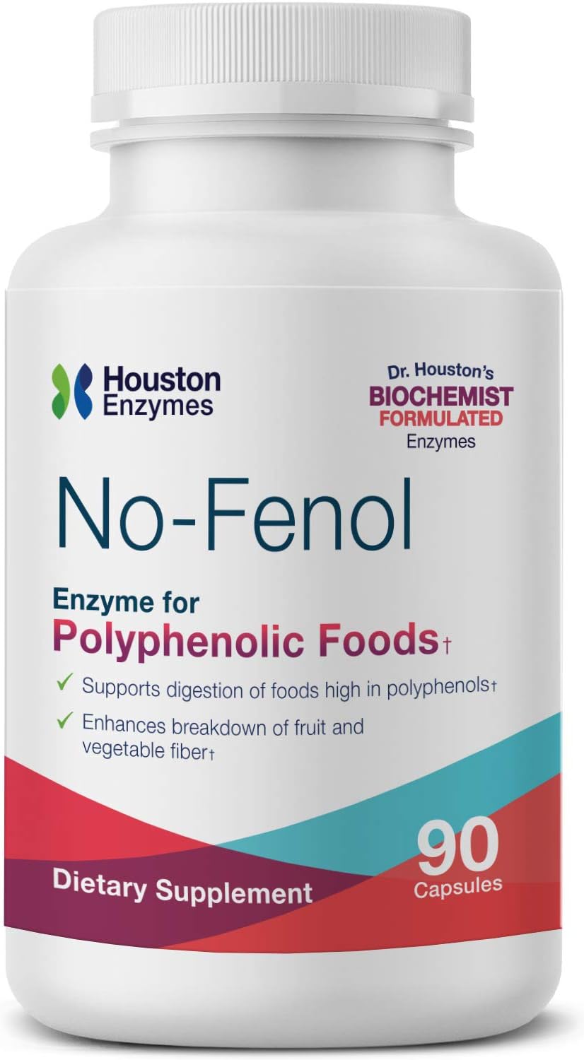 90 Capsules of Houston Enzymes No-Fenol Enzyme for Polyphenolic Foods - Supports Digestion of Fruits & Vegetables - Professional Formula for Fiber Breakdown