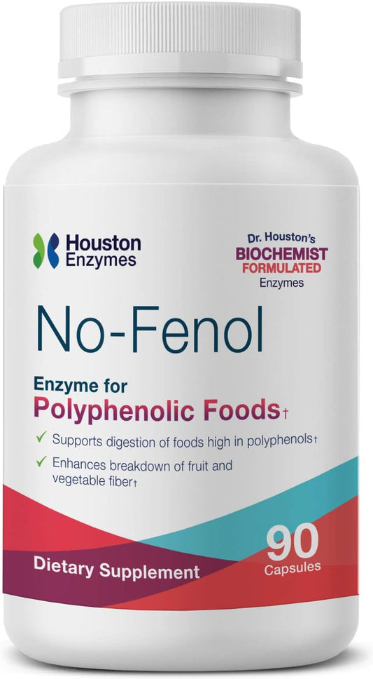 90 Capsules of Houston Enzymes No-Fenol Enzyme for Polyphenolic Foods - Supports Digestion of Fruits & Vegetables - Professional Formula for Fiber Breakdown