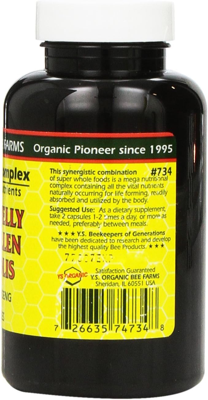 90 Capsules YS Eco Bee Farms Royal Jelly Bee Pollen Propolis with Korean Ginseng (2 Pack) - Natural Immune Support