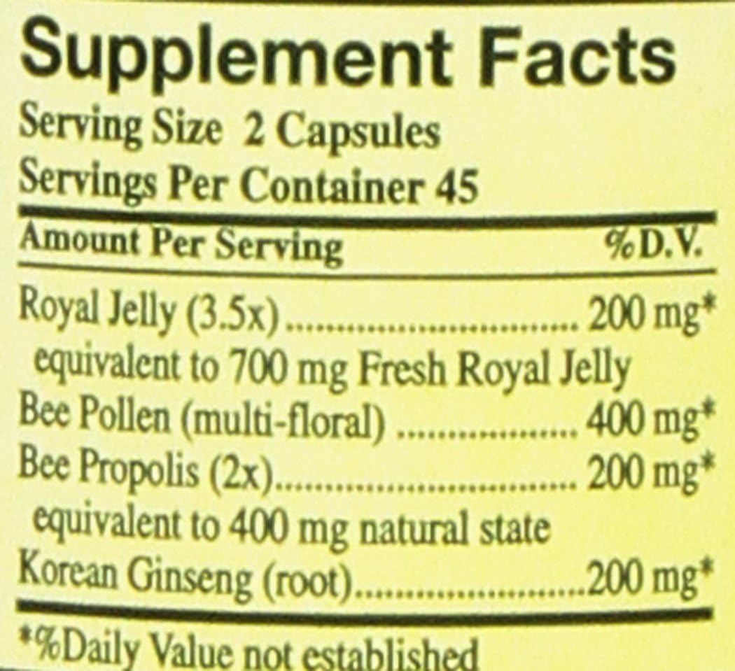 90 Capsules YS Eco Bee Farms Royal Jelly Bee Pollen Propolis with Korean Ginseng (2 Pack) - Natural Immune Support