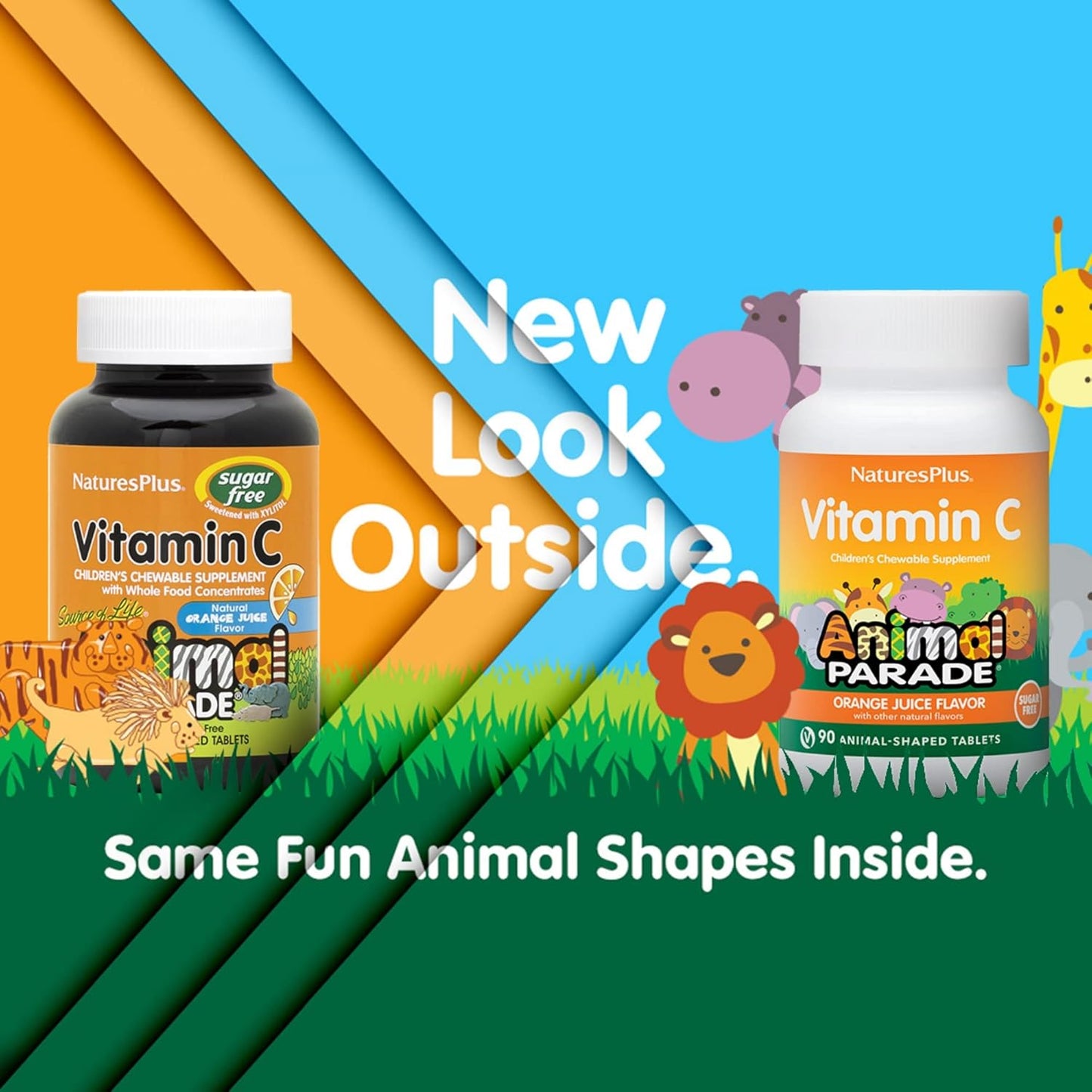 90 Chewable Animal Parade Sugar-Free Children's Vitamin C Tablets, Natural Orange Juice Flavor - Immune Support for Kids - Gluten Free - 45 Servings
