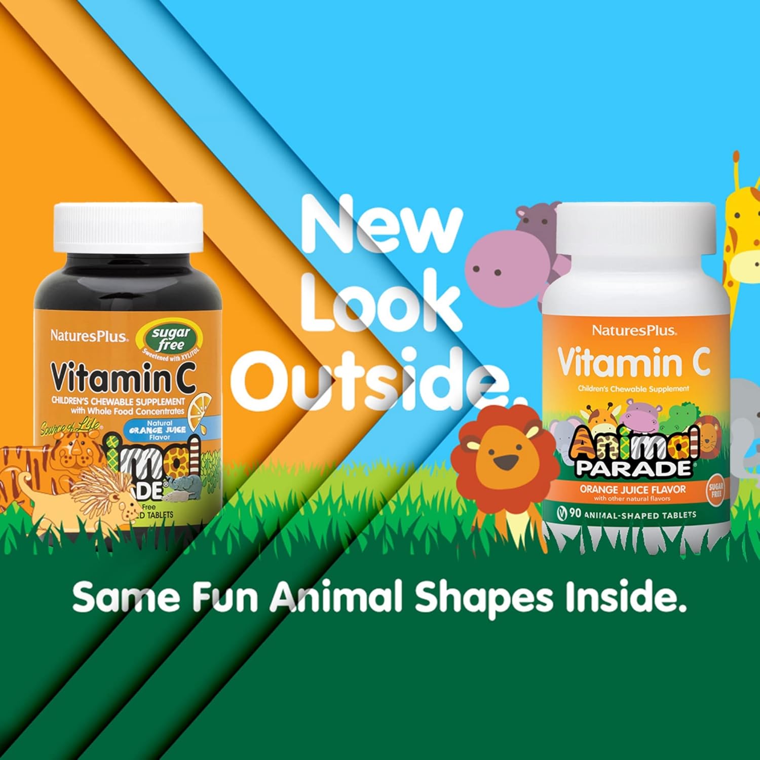 90 Chewable Animal Parade Sugar-Free Children's Vitamin C Tablets, Natural Orange Juice Flavor - Immune Support for Kids - Gluten Free - 45 Servings