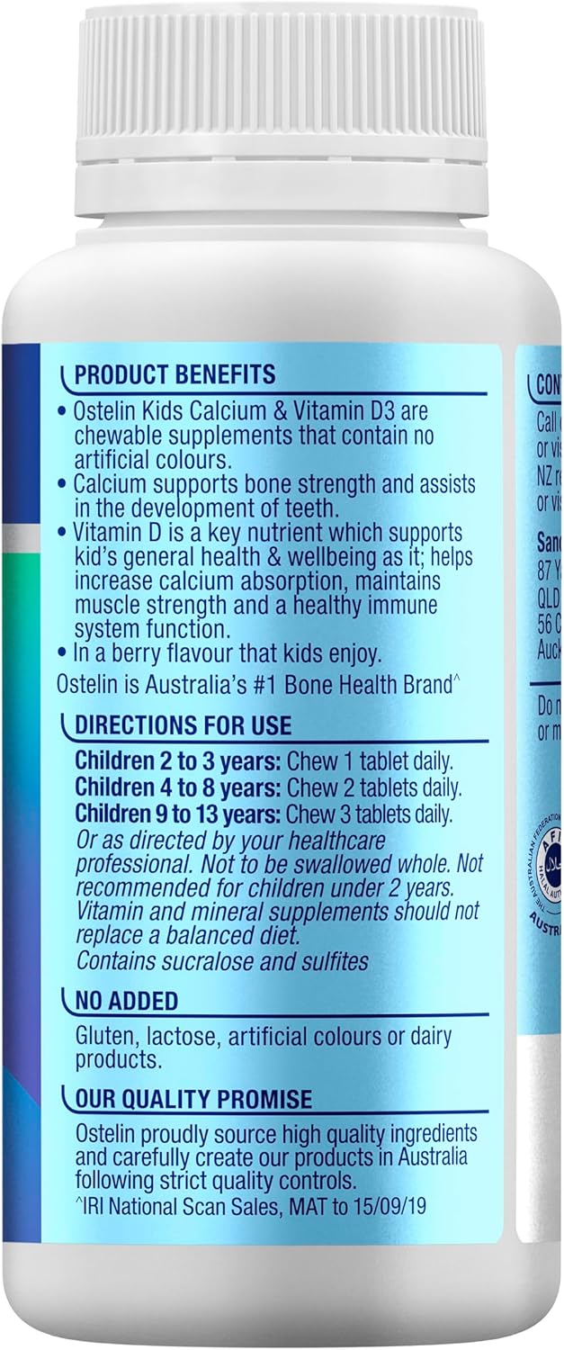 90 Chewable Calcium and Vitamin D3 Tablets for Kids by Ostelin