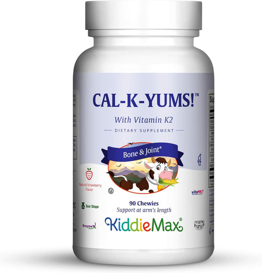 90 Chewable Calcium Vitamin D3 Magnesium K2 Tabs for Strong Bones, Teeth & Joints - Natural Strawberry Flavor - Gluten Free & Kosher - Made in USA