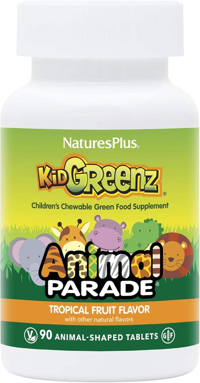 90 Chewable Vegetarian Animal Parade KidGreenz Tablets - Tropical Fruit Flavor, Gluten Free - 90 Servings