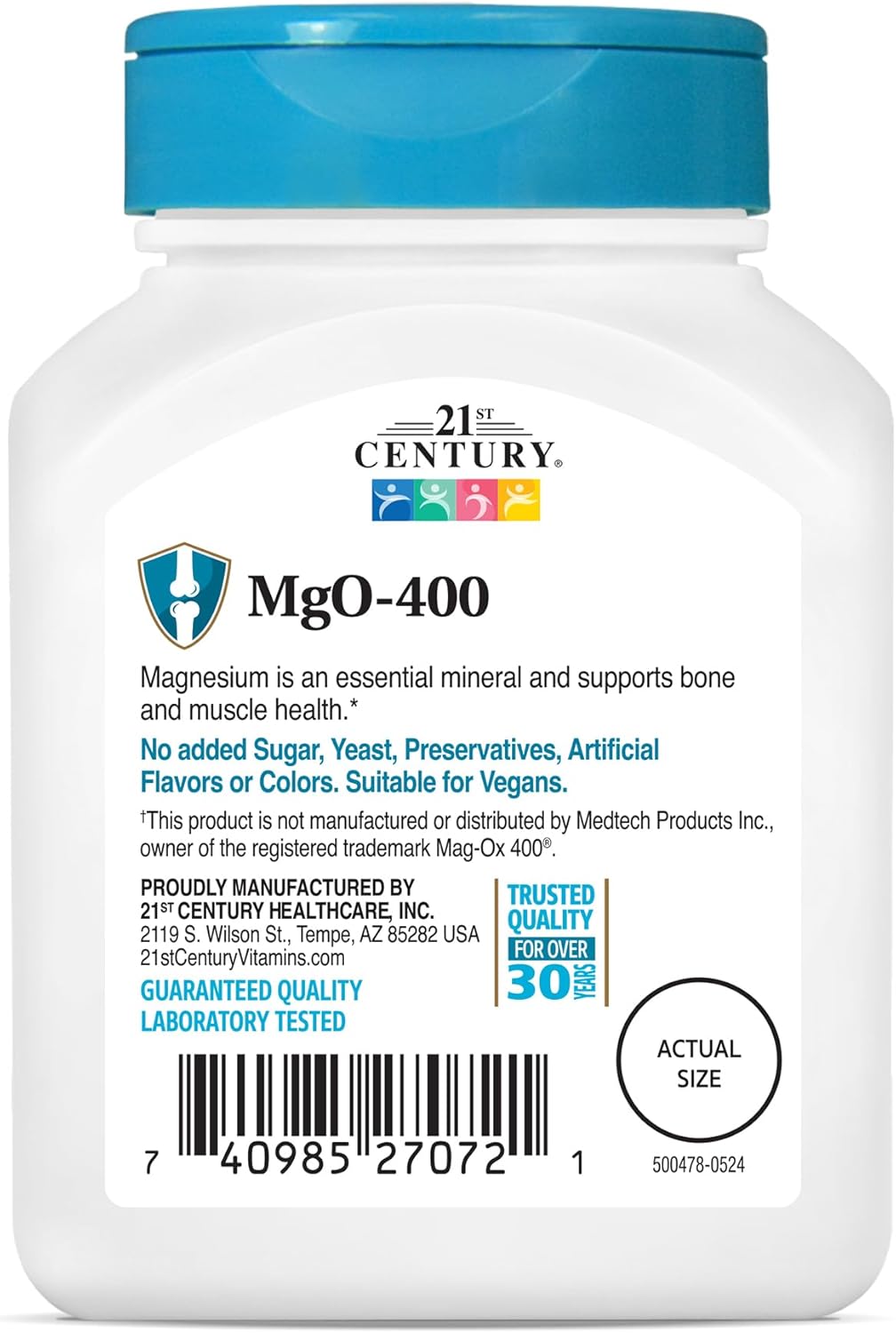 90 Count 21st Century mgO 400 mg Tablets in Assorted Flavors