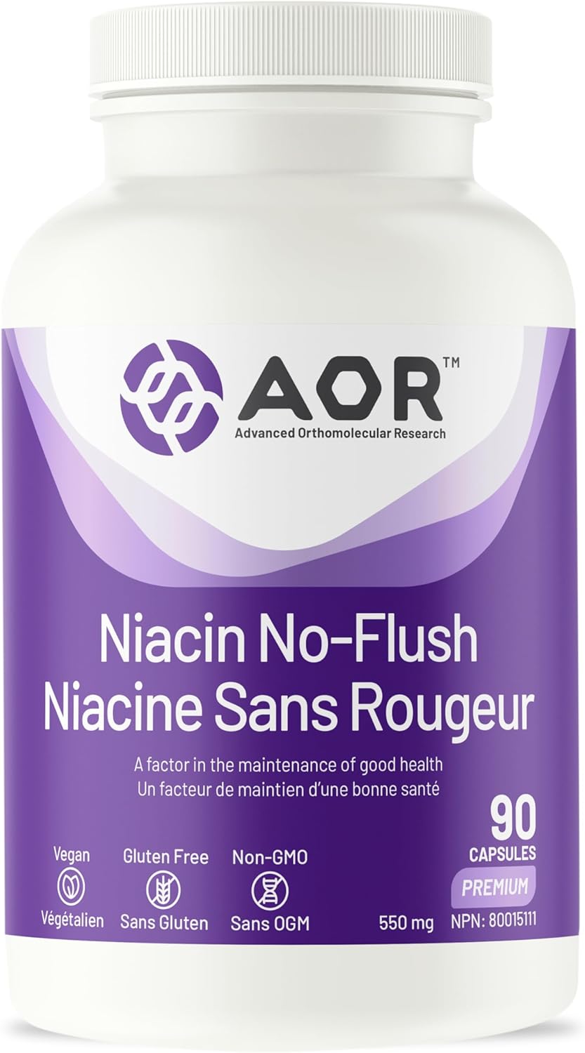 90 Count AOR No Flush Niacin Supplement for Heart Health and Cholesterol Support
