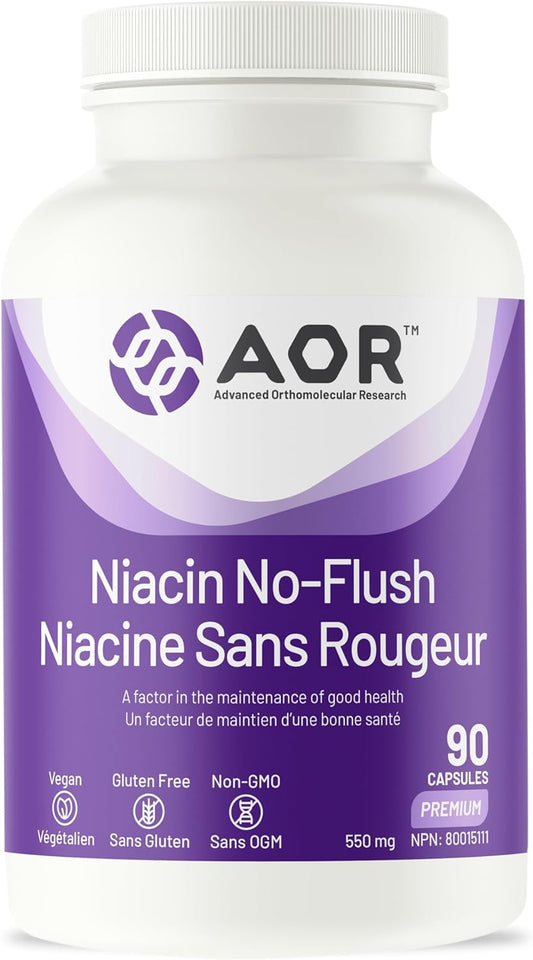 90 Count AOR No Flush Niacin Supplement for Heart Health and Cholesterol Support