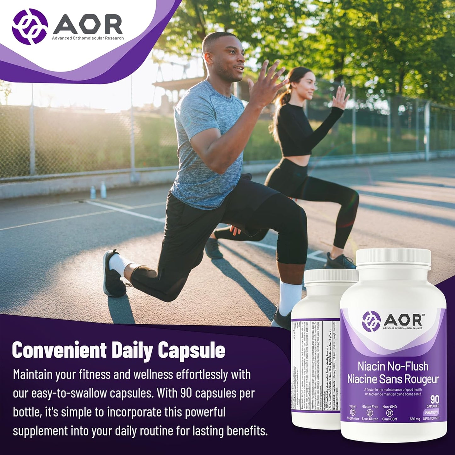 90 Count AOR No Flush Niacin Supplement for Heart Health and Cholesterol Support