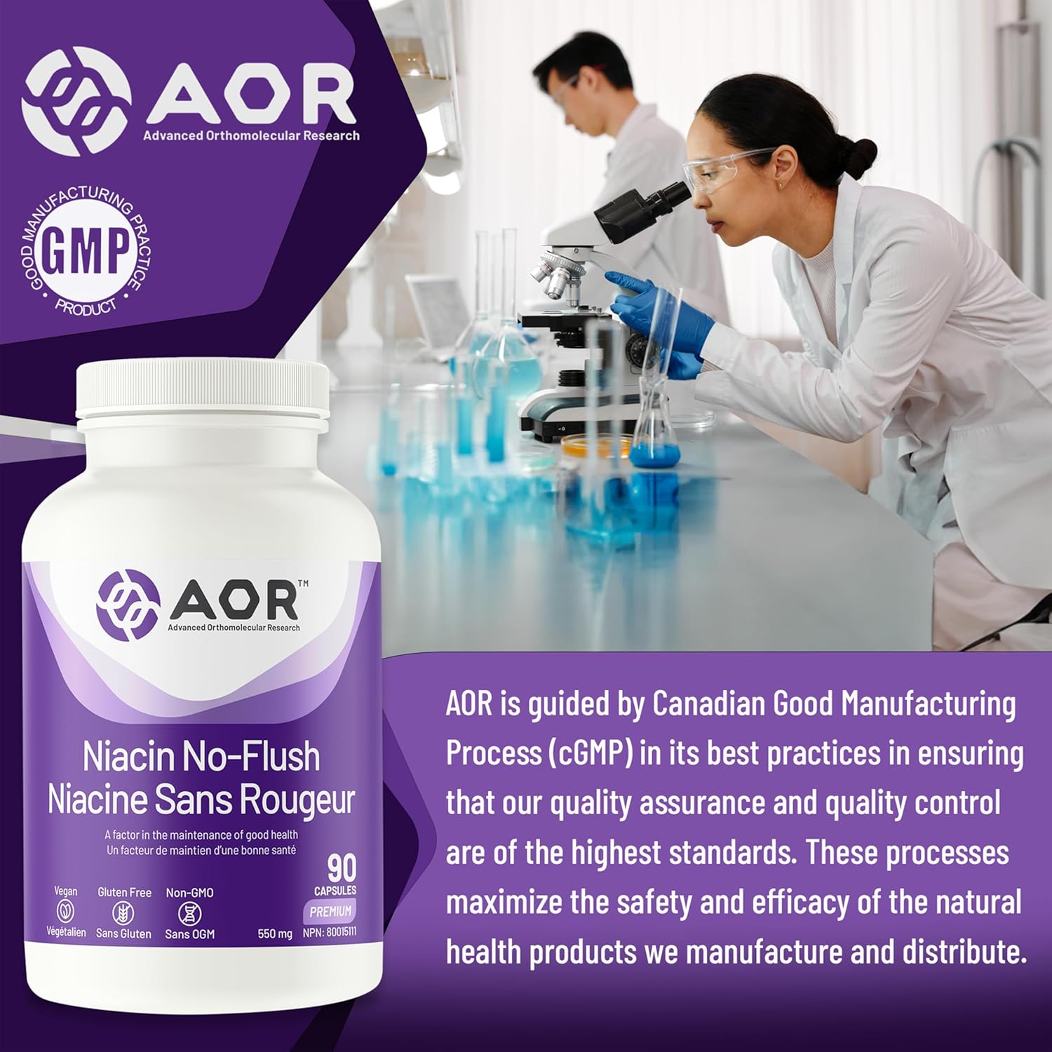90 Count AOR No Flush Niacin Supplement for Heart Health and Cholesterol Support
