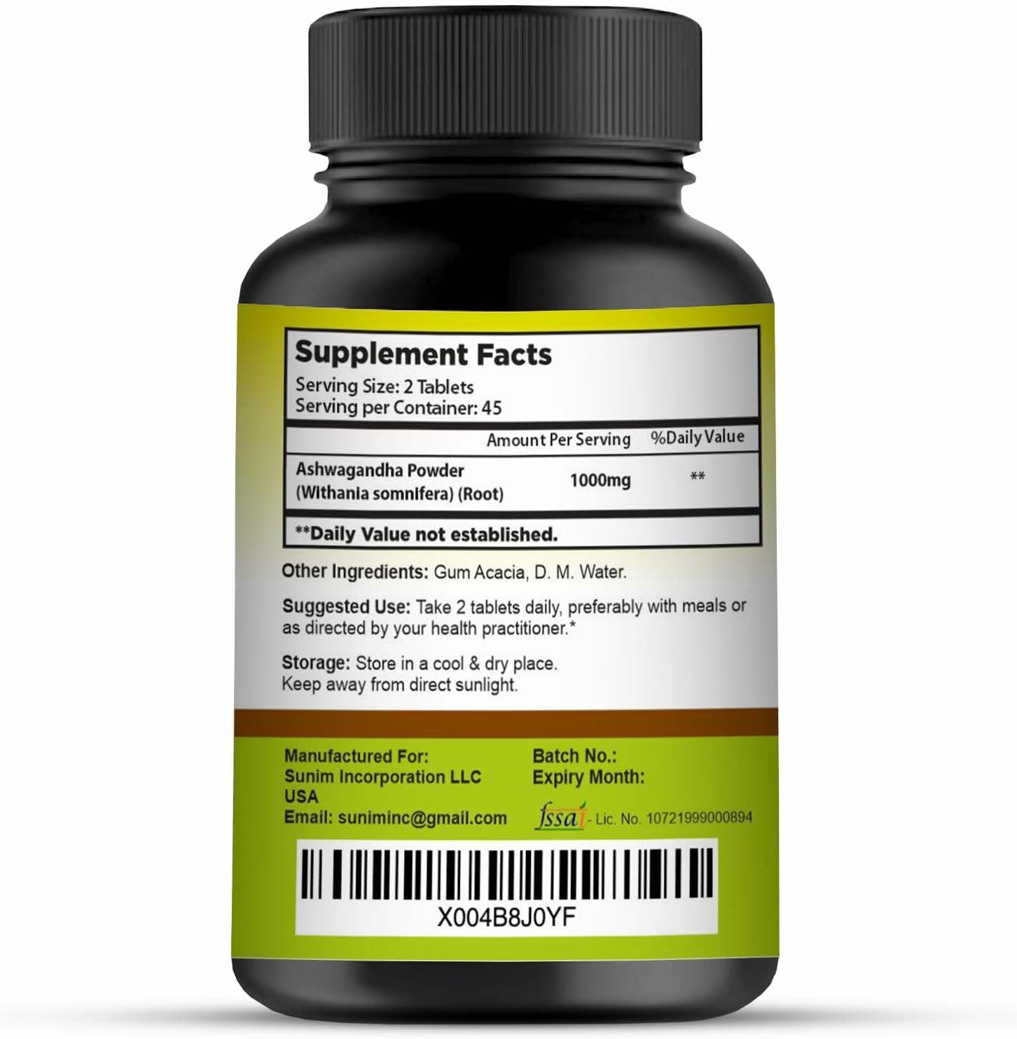90 Count Ashwagandha Tablets - 1000mg, 45 Day Supply, Vegan, Natural from India | SunNature