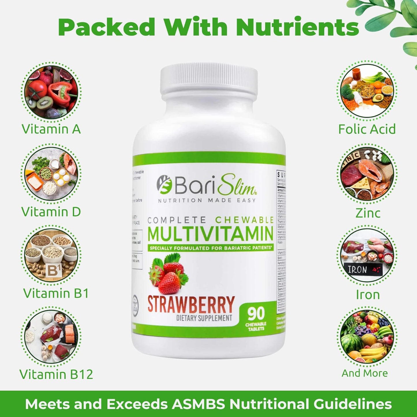 90 Count BariSlim Complete Chewable Bariatric Multivitamin with Iron for Post Surgery - Strawberry Flavor - Ideal for Gastric Bypass and Sleeve - BoostGo Australia