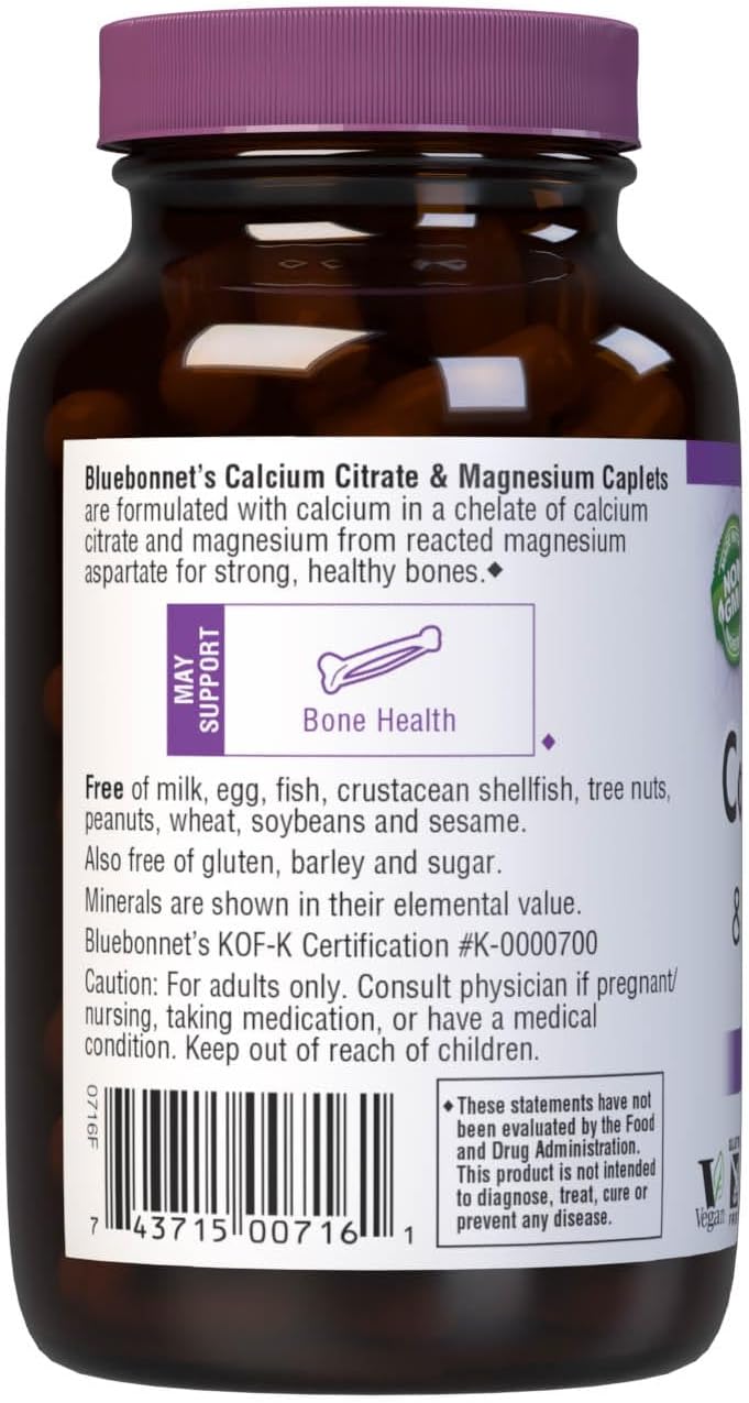 90 Count BlueBonnet Calcium Citrate Plus Magnesium Caplets - Dietary Supplement