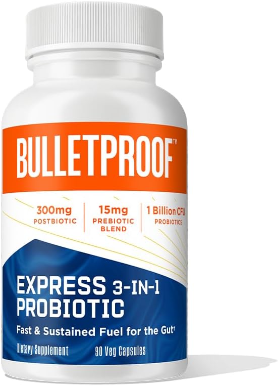 90 Count Bulletproof Express 3-in-1 Probiotic Supplement for Fast and Sustained Gut Health