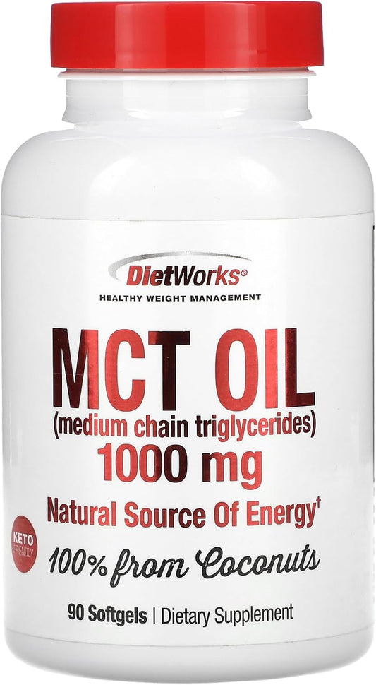 90-Count DietWorks MCT Oil Softgels for Fat Burning and Energy Boost, Metabolism Support, Weight Loss, Keto and Paleo Friendly