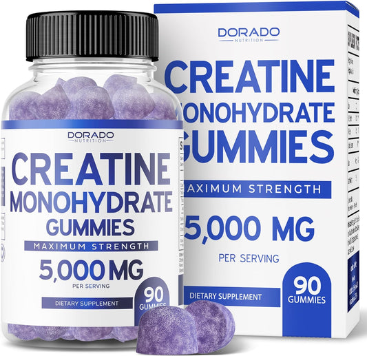 90 Count Dorado Nutrition Creatine Monohydrate Gummies - 5g Creatine for Men & Women - Blue Raspberry Flavor - Vegan & Non-GMO - Third Party Tested - Made in USA