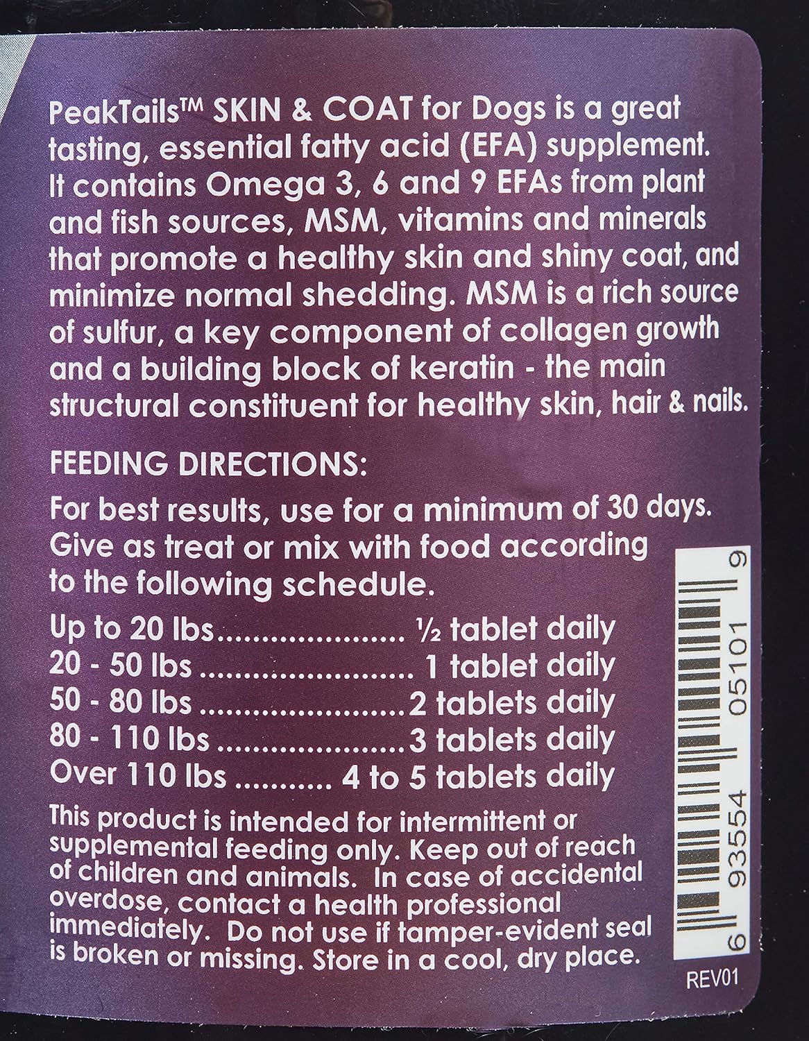 90 Count KALA HEALTH PeakTails Dermatrix Tablets for Dogs, Promotes Healthy Skin & Coat, Reduces Shedding, MSM, Fish Oil, Omega 3 & 6