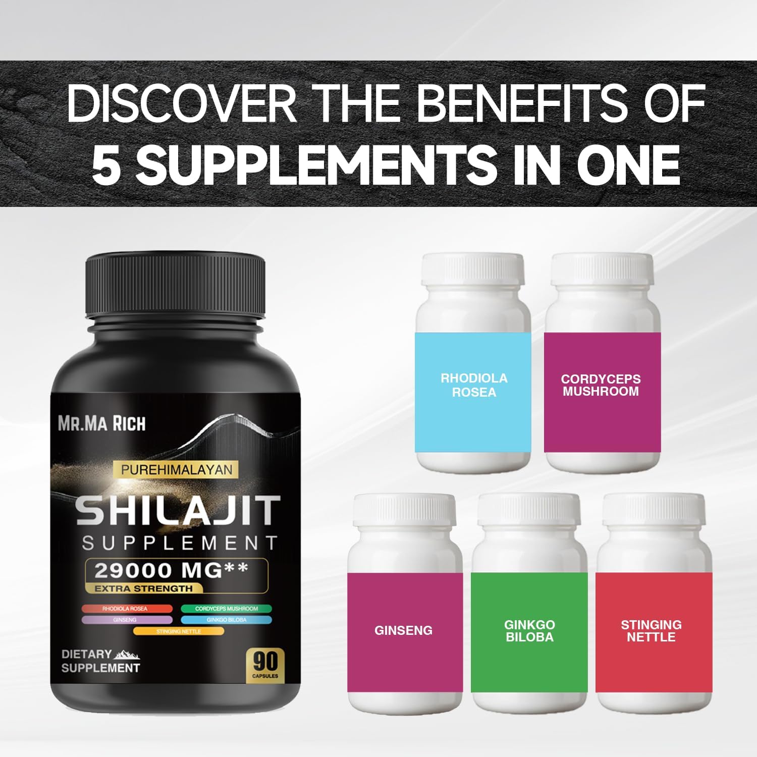 90-Count Mr. Ma Rich Shilajit Capsules with Shilajit Extract for Energy Boost and Wellness