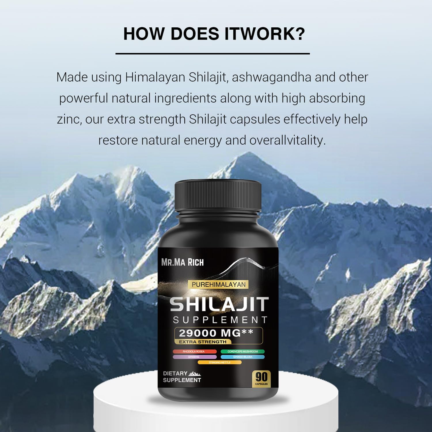 90-Count Mr. Ma Rich Shilajit Capsules with Shilajit Extract for Energy Boost and Wellness