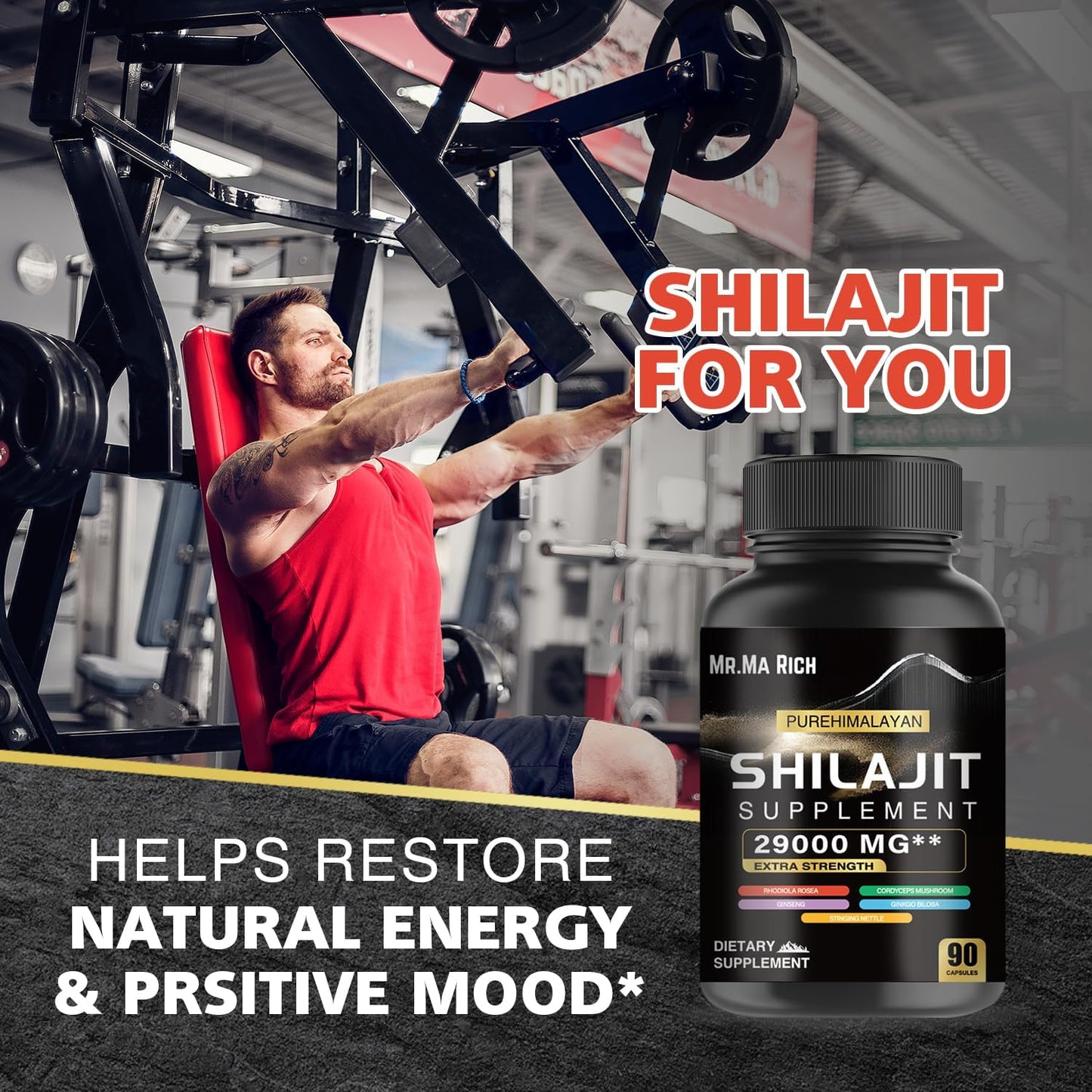 90-Count Mr. Ma Rich Shilajit Capsules with Shilajit Extract for Energy Boost and Wellness