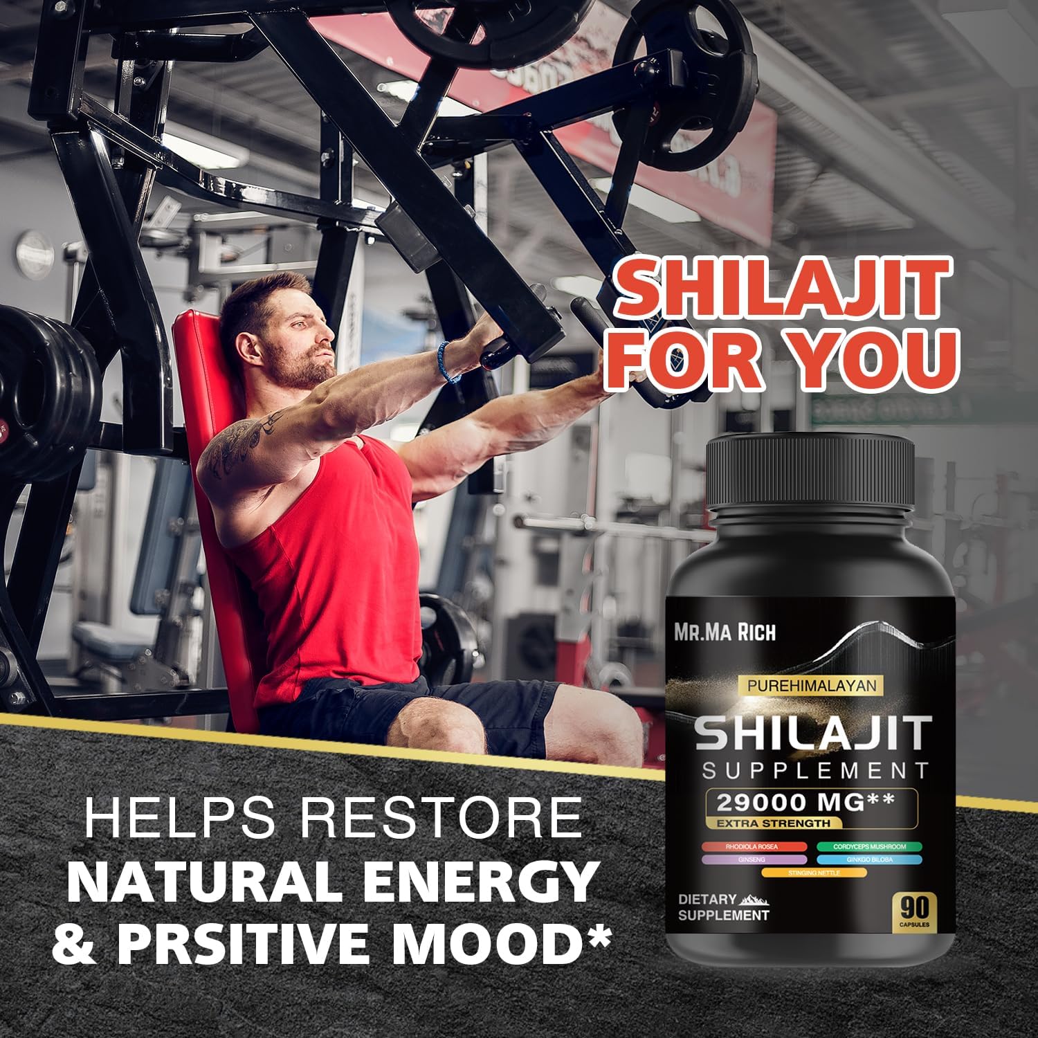 90-Count Mr. Ma Rich Shilajit Capsules with Shilajit Extract for Energy Boost and Wellness