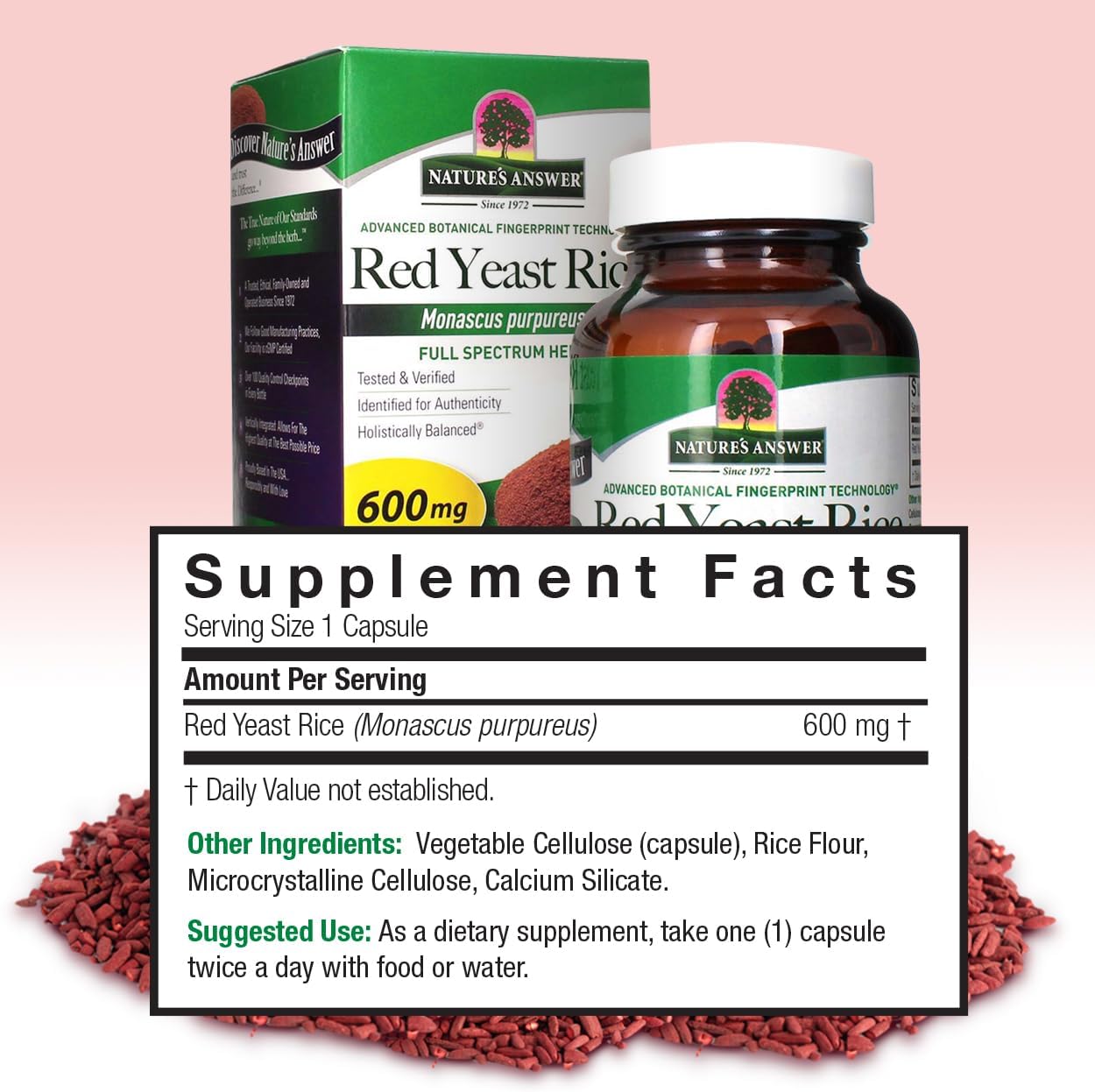 90-Count Nature's Answer Red Yeast Rice Capsules for Heart Health and Blood Circulation Support