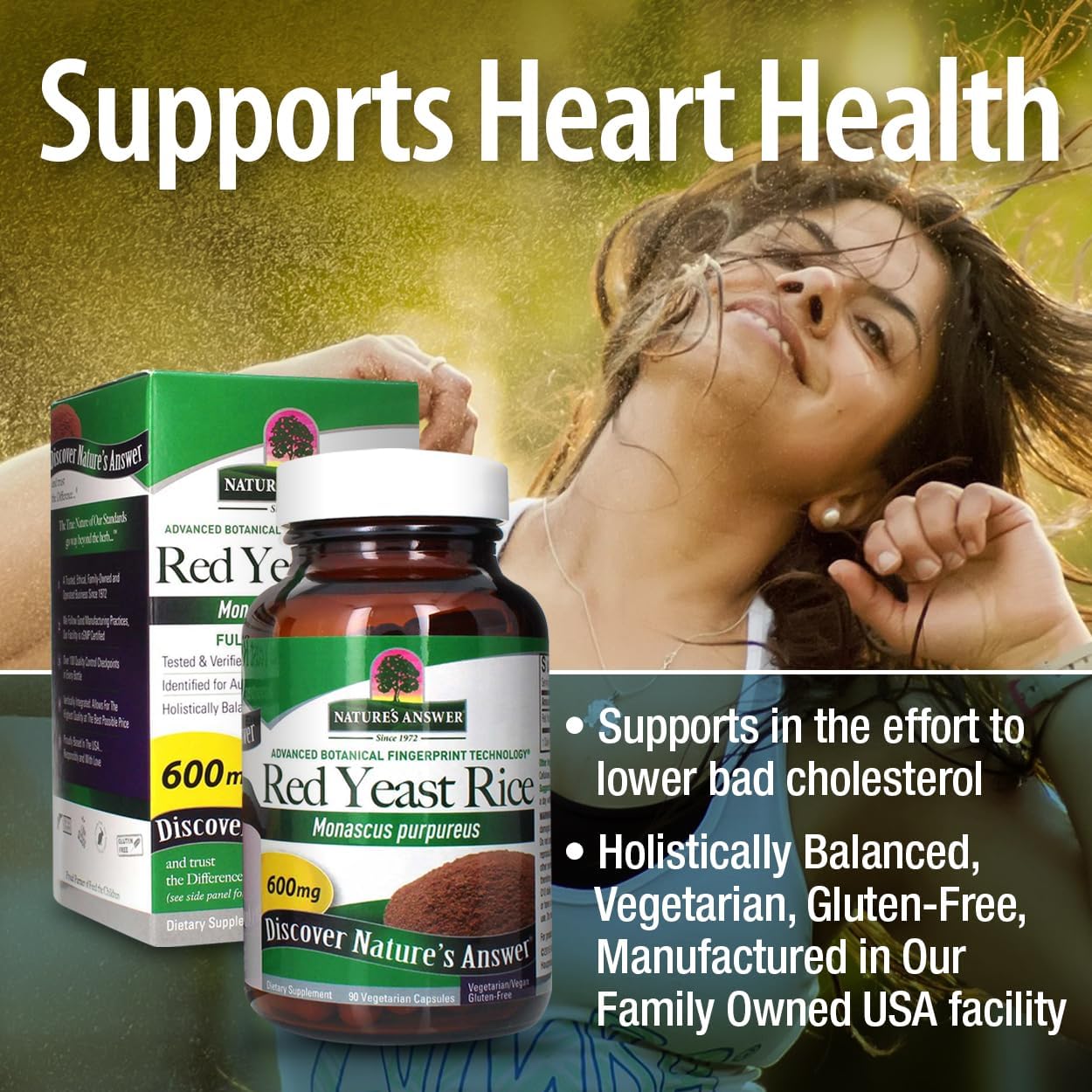 90-Count Nature's Answer Red Yeast Rice Capsules for Heart Health and Blood Circulation Support