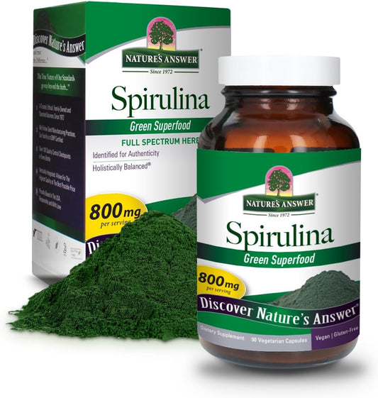 90-Count Nature's Answer Spirulina Herbal Powder Capsules | Immune Support | Prebiotic | Fiber, Protein, Antioxidant, Vitamin-Rich
