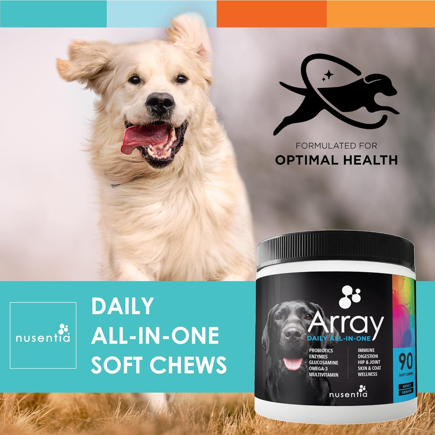 90 Count NUSENTIA Dog Vitamins: Array Soft Chews for Digestive Support, Probiotics & Enzymes