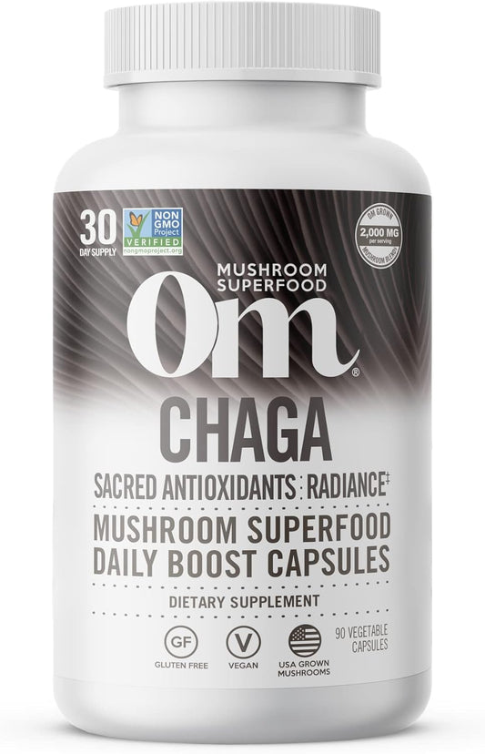90-Count Om Mushroom Superfood Chaga Capsules: US-Grown Immune Support & Antioxidants