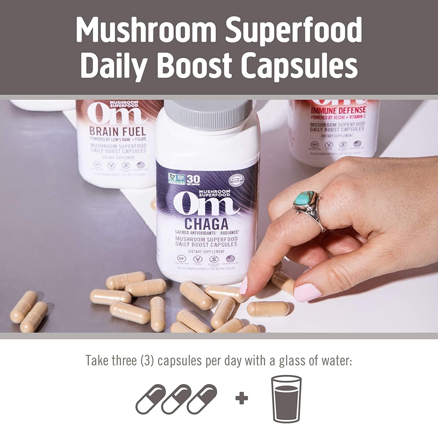 90-Count Om Mushroom Superfood Chaga Capsules: US-Grown Immune Support & Antioxidants