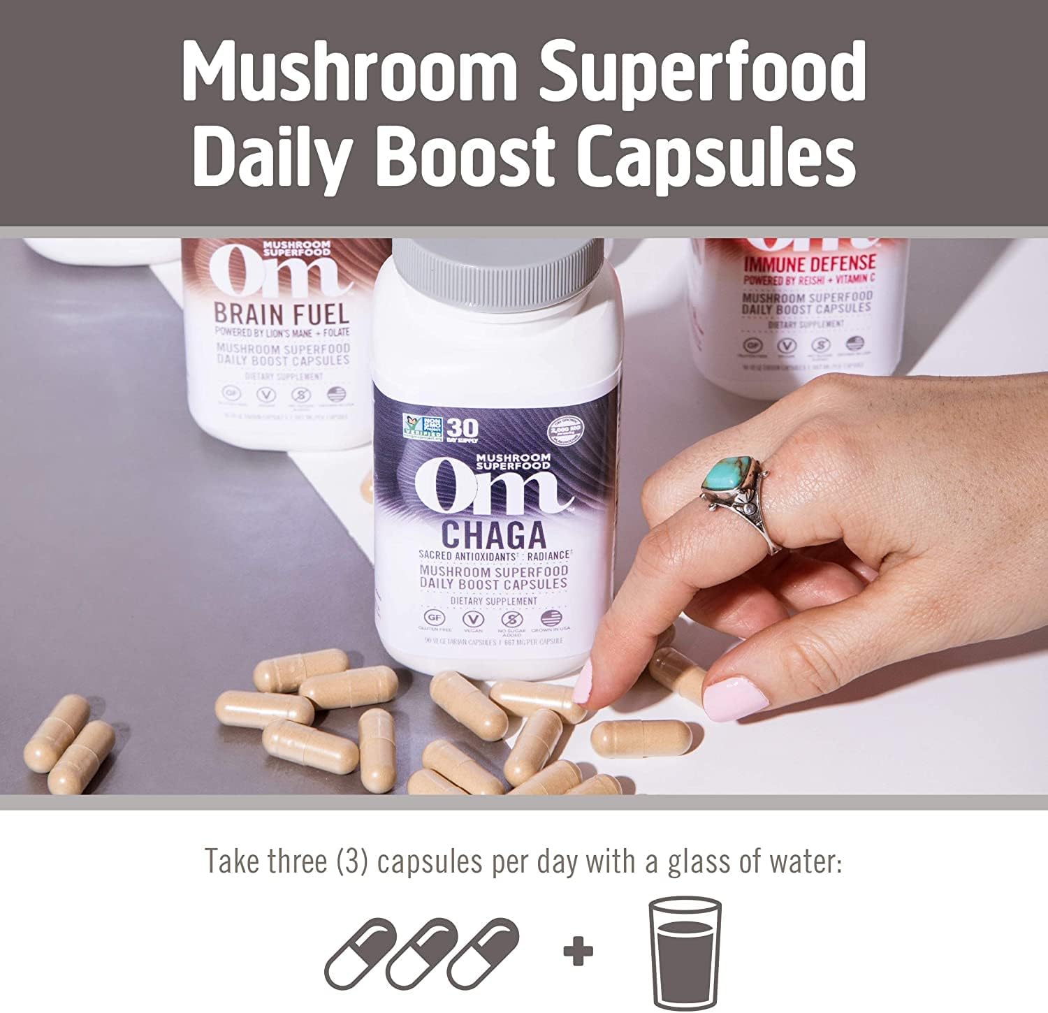 90-Count Om Mushroom Superfood Chaga Capsules: US-Grown Immune Support & Antioxidants